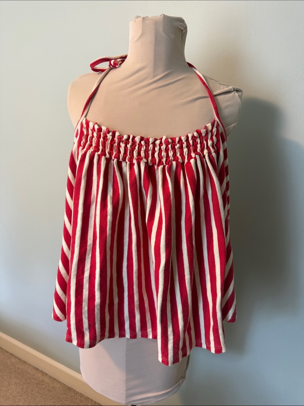 Free People Red and White Striped Halter Knit Top